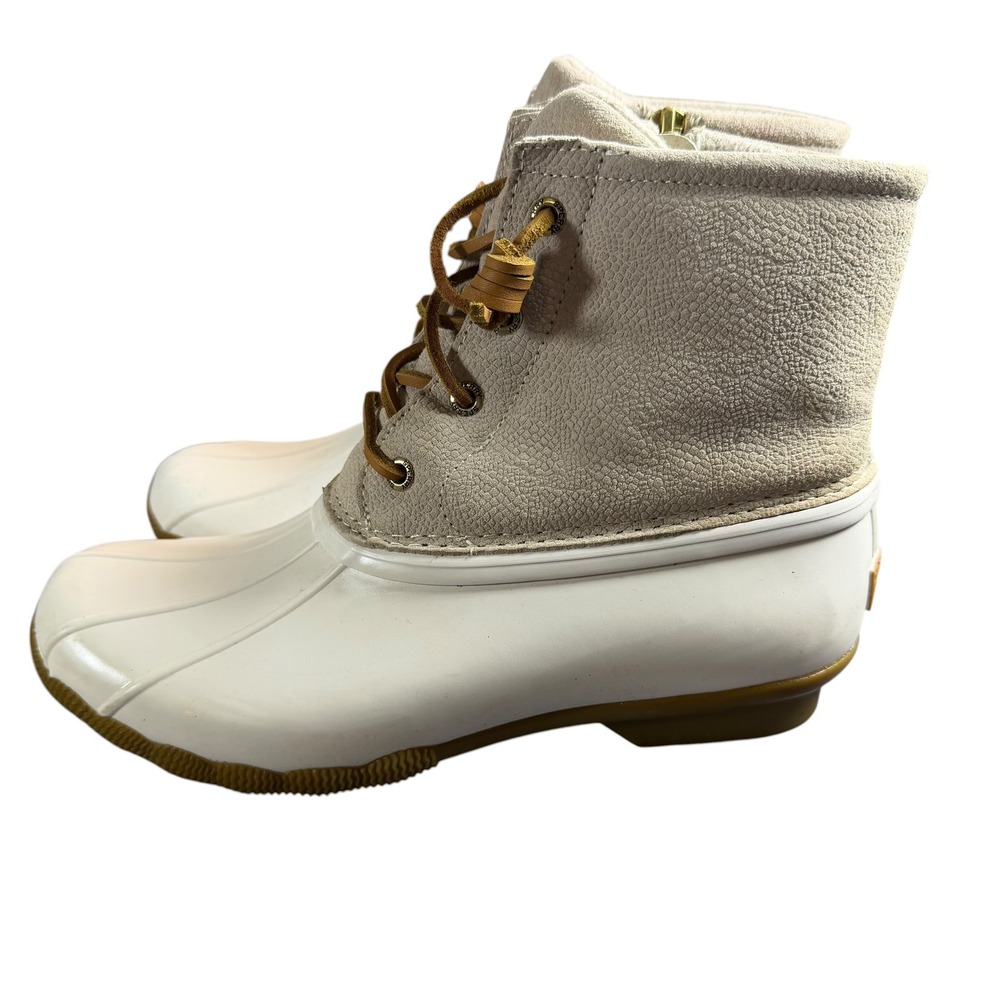 Sperry Saltwater Duck Boots Womens 8.5 White Cream Leather STS85523 Rain Boots